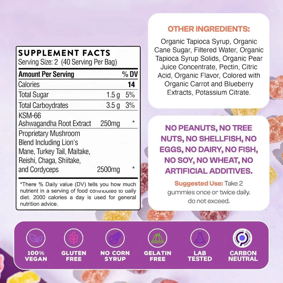 Organic Mushroom Gummies with Ashwagandha