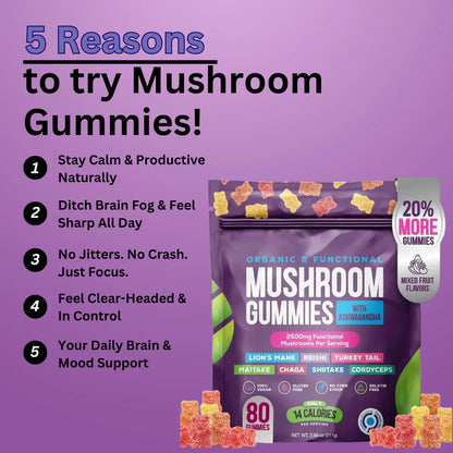 Organic Mushroom Gummies with Ashwagandha